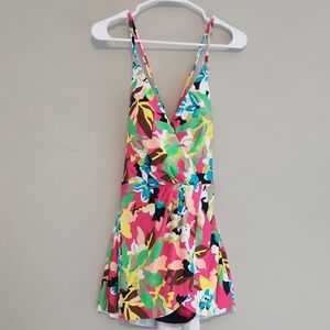 Anne Cole Pink Multi-Color Floral One-Piece Swim Dress